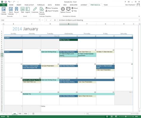 Excel Calendar Template Slots De Tempo