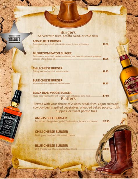 Jogo De Cowboy Menu De Jantar